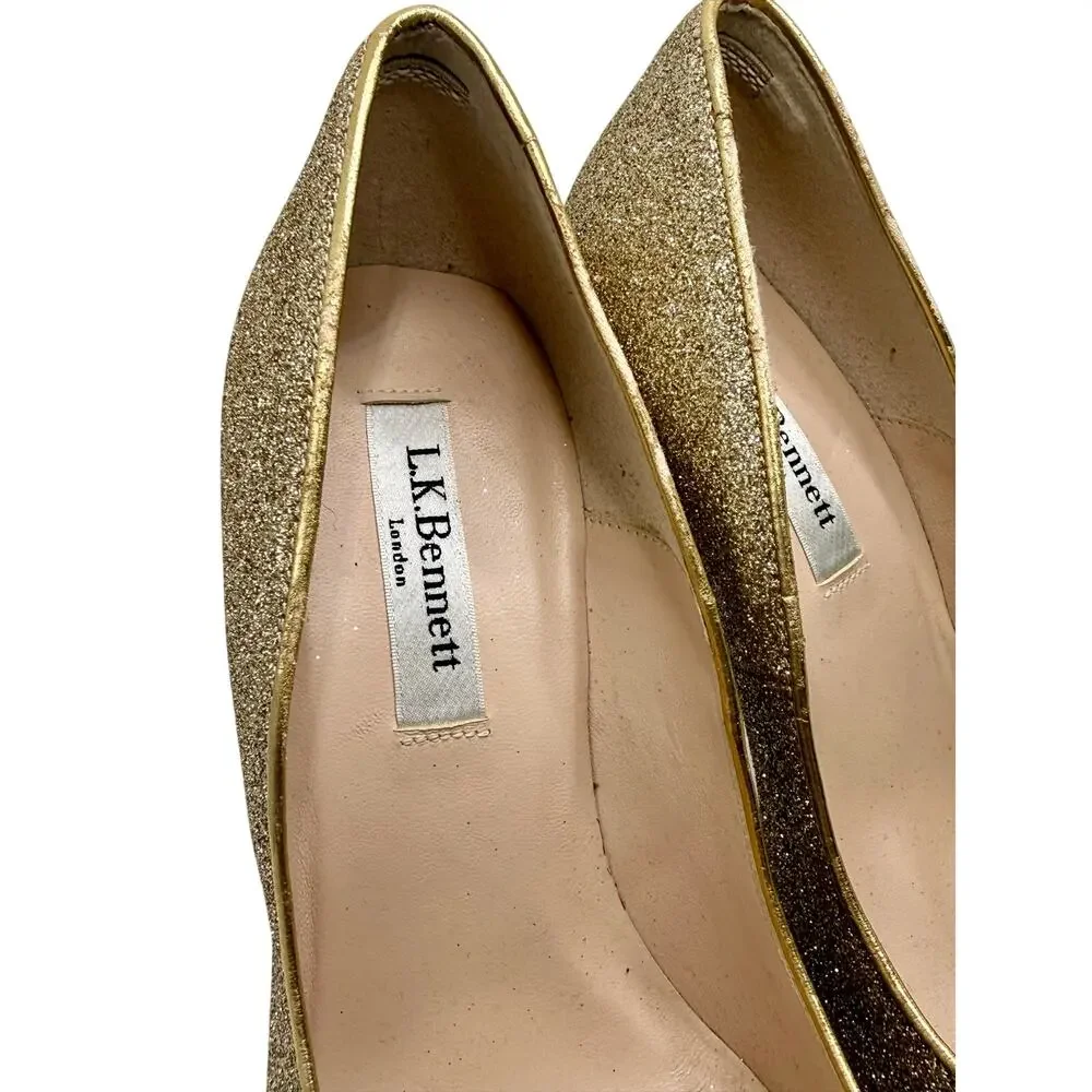 L.K. Bennett Sledge Platform Pump in Gold Glitter size 38 LIKE NEW